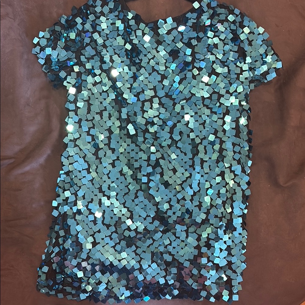 Motel turquoise sequin short sleeve mini shift dress NWT!